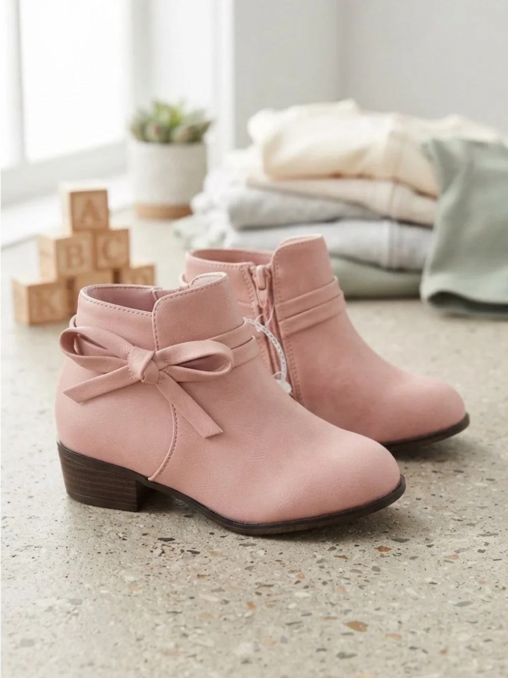 Link Kids Pink Ankle Boots with Side Bow